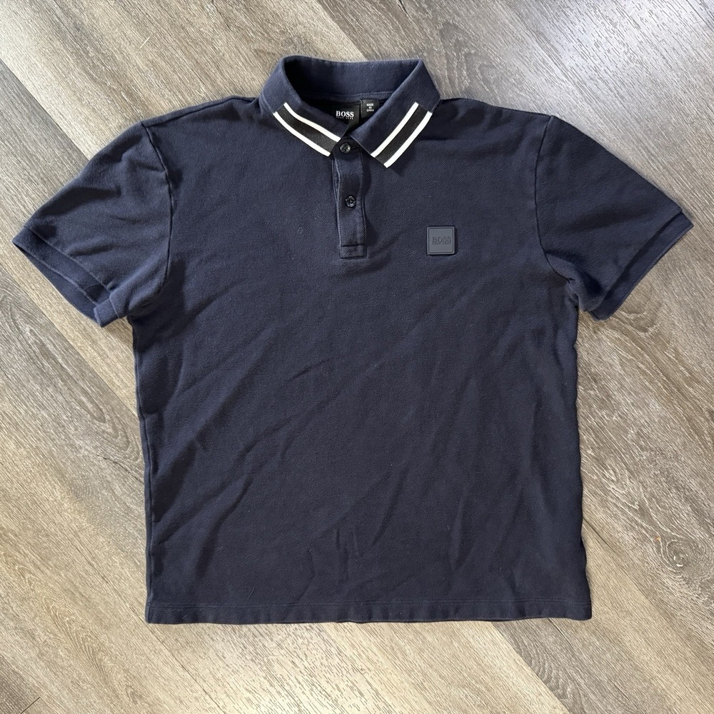 BOSS Hugo Boss Men's Black Solid Logo Polo Shirt Short Sleeve Collared Small